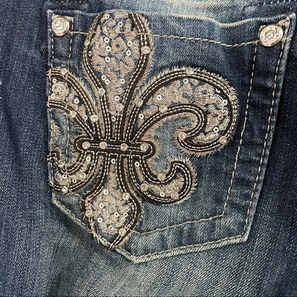 Miss Me Jeans FDL Easy Straight Dark Wash Rhinestone Bling Pockets Size 26 | 2 - Picture 6 of 15
